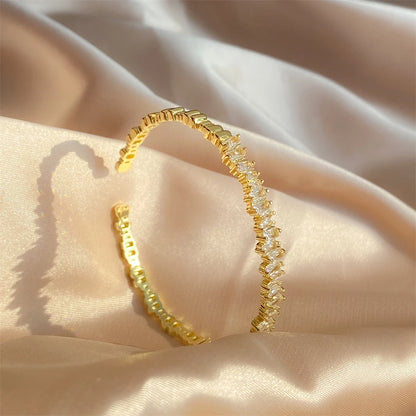 Yupsk Shiny Zircon Hollow Rectangle Link Cuff Bangle Bracelet for Women Luxury Wedding Party Jewelry Women's Gift