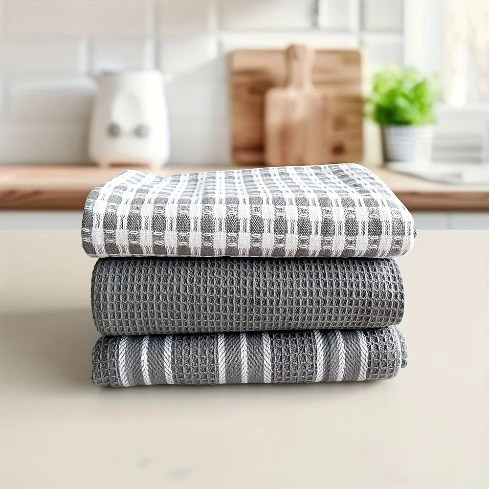 3-piece set of soft, absorbent kitchen towels – large, durable waffle-knit scrubbing cloths