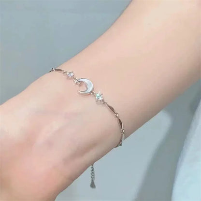 Silver Color Zircon Bracelet For Women Girls Shiny Crystal Bracelets Moon Cherry Butterfly Pendant Bangles Wristband Jewelry