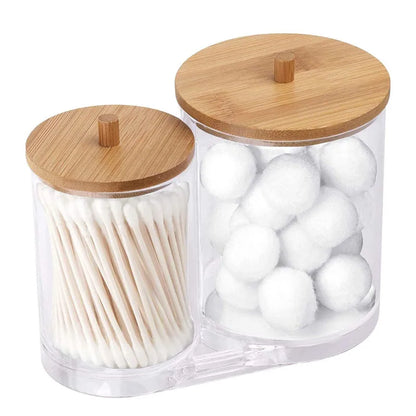 Bathroom Organizer Accessories Set Makeup Holder Storage with Clear Plastic Lids, Cotton Ball/Swabs Dispenser, Organizer Jar