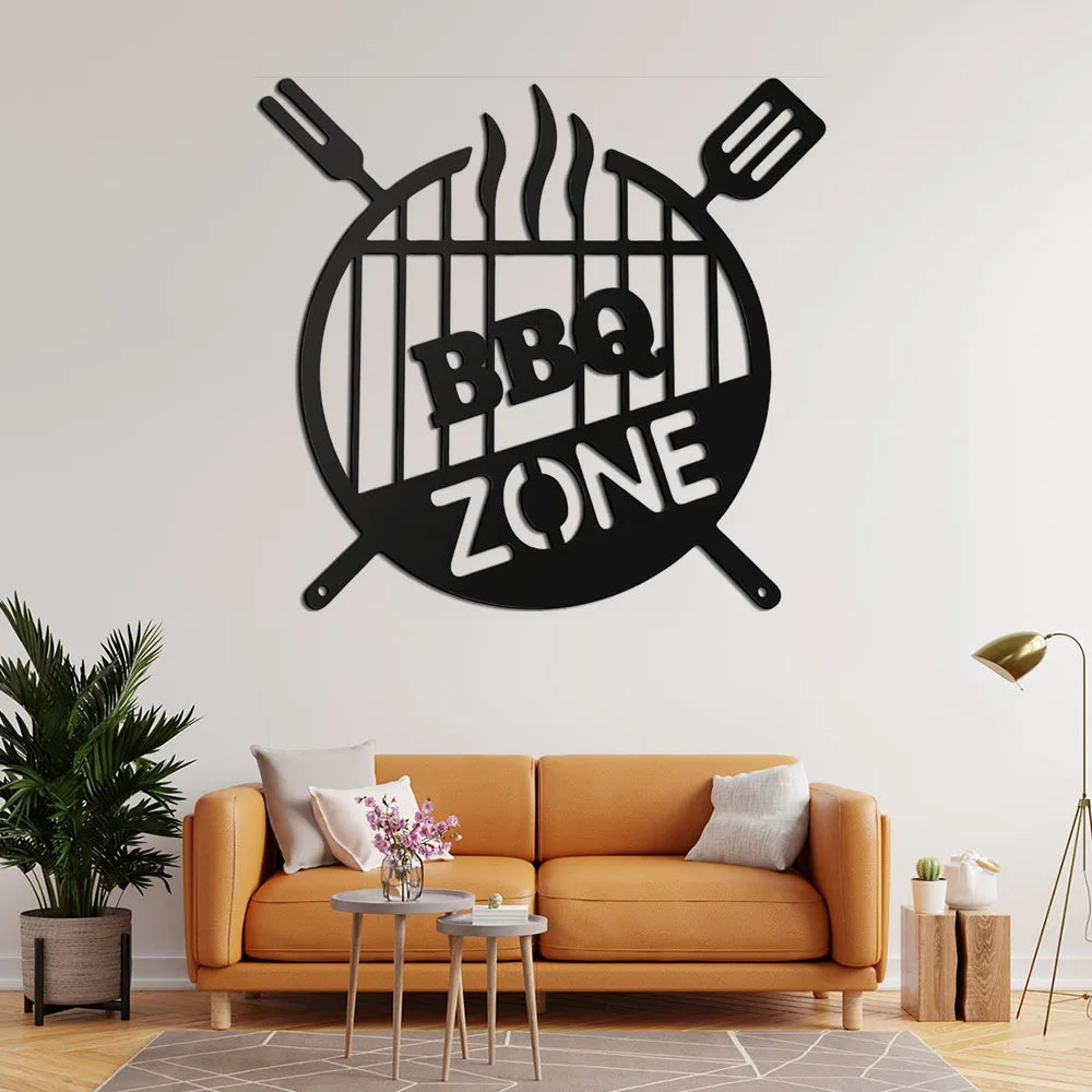 Barbecue Wall Hanging Decor BBQ Zone Retro Signs Grill Outdoor Backyard Kitchen iron Art Decoratio Art,Metal Round Grill Sign