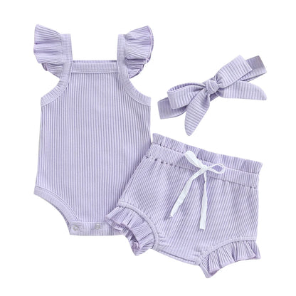 Newborn Baby Girl Clothes Summer Outfit Ruffle Sleeveless Knit Romper Top Bloomer Shorts Set
