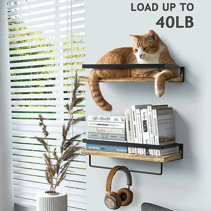 2 Sets Floating Shelves, Bathroom Shelf With Towel Bar, Wall Shelves For Bathroom/Living Room/Kitchen/Bedroom