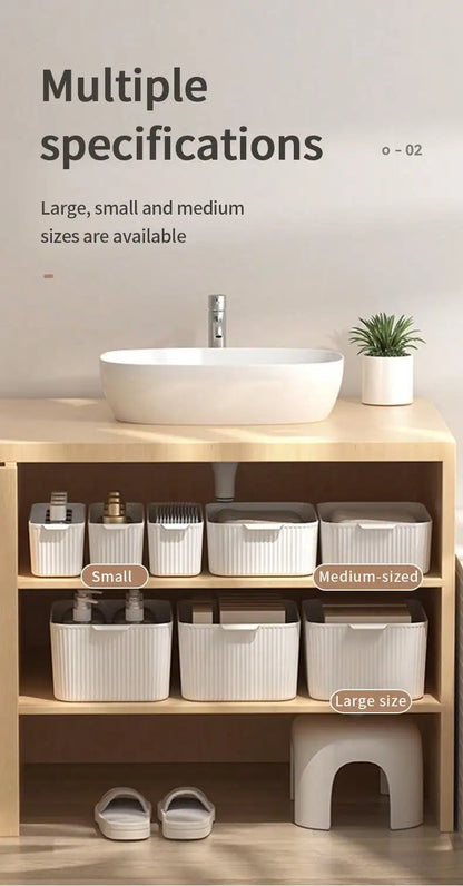 WORTHBUY Bathroom Storage Box Makeup Organizer Plastic Desktop Cosmetics Organizer Multifunctional Toiletries Storage Basket