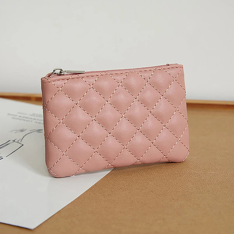 Women Small Coin Purse PU Leather Zipper Wallets Pouch Plaid Print Change Purses Business Card Holder Ladies Mini Coin Bag