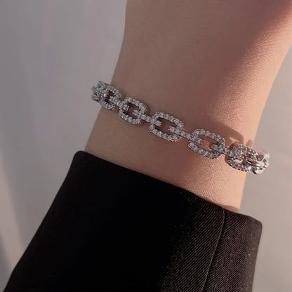 Yupsk Shiny Zircon Hollow Rectangle Link Cuff Bangle Bracelet for Women Luxury Wedding Party Jewelry Women's Gift