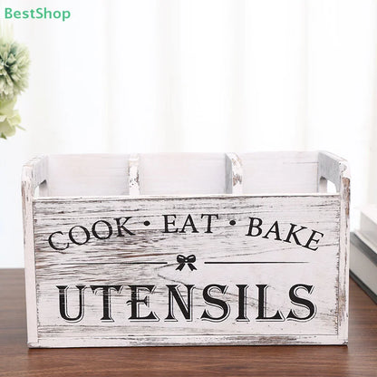 1pc Kitchen With Compartmentalized Cutlery Storage Rack, Rustic Style Wooden Countertop Organizer, Kitchenware Accessories