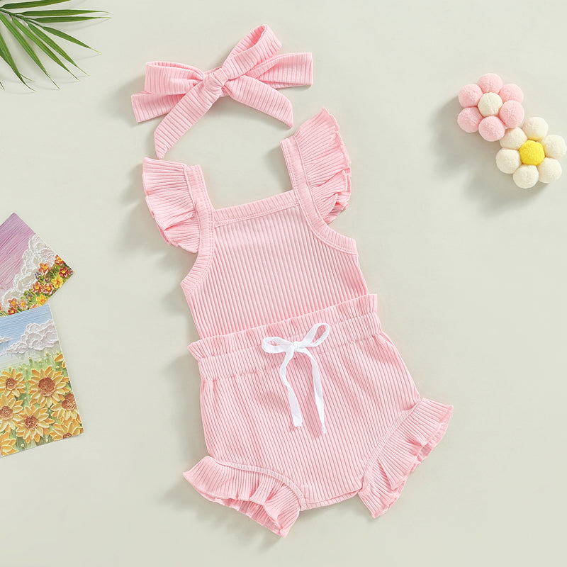 Newborn Baby Girl Clothes Summer Outfit Ruffle Sleeveless Knit Romper Top Bloomer Shorts Set