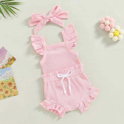 Newborn Baby Girl Clothes Summer Outfit Ruffle Sleeveless Knit Romper Top Bloomer Shorts Set