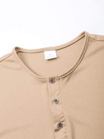 Summer Men Henley Collar T-shirts Button Slim Casual Male Solid Color Short Sleeve Men Sports T-shirt Polo shirt Tops