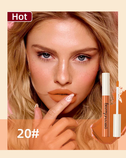 QIBEST 24 Colors Liquid Lipstick Ultra Matte Velvet Long Lasting Women Beauty Red Nonstick Cup Waterproof Lip Gloss Nude Makeup