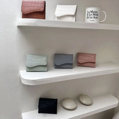 Women Mini Wallet Purse Female Short PU Leather Purse Solid Color Lightweight Fashion Multiple Card Positions for Student