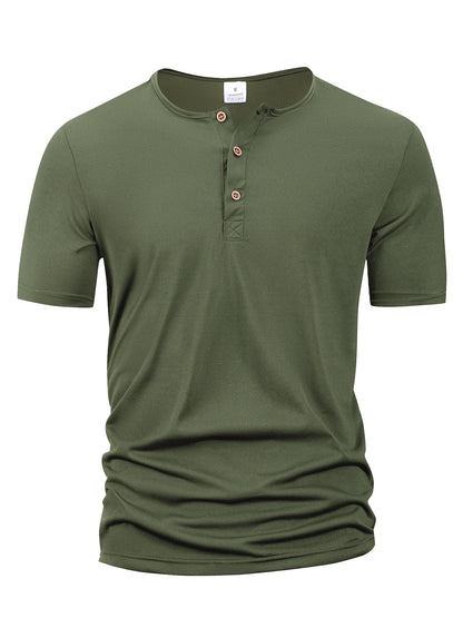 Summer Men Henley Collar T-shirts Button Slim Casual Male Solid Color Short Sleeve Men Sports T-shirt Polo shirt Tops