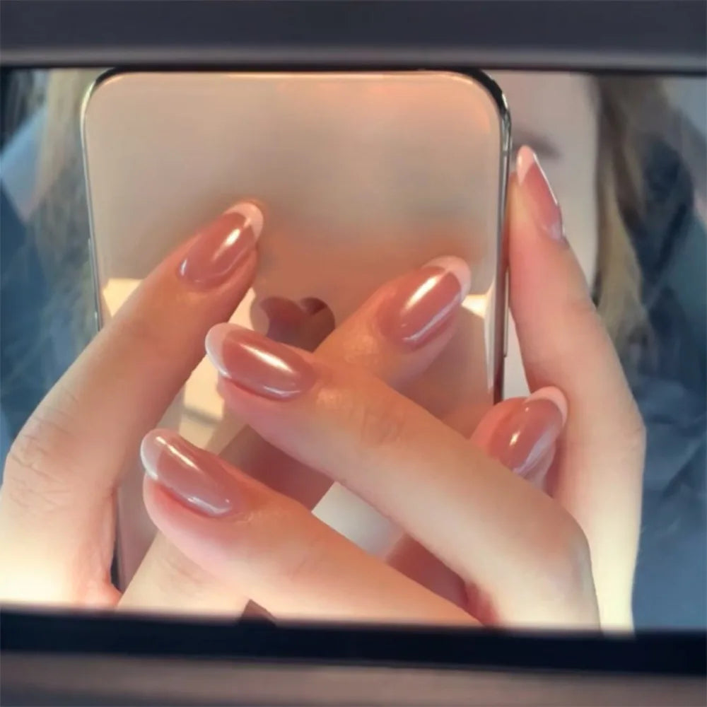 24Pcs Sweet Pink Almond Fake Nails Stiletto Pink Bowknot French Cute Pearl Bows Fake Nails Girls Women Wearable Manicure