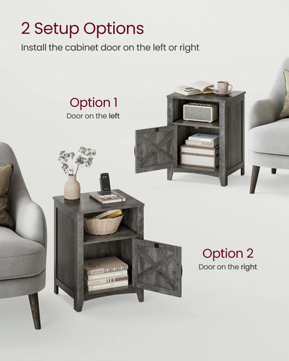 VASAGLE Farmhouse Nightstand with Barn Door, Set of 2, Bedside Table with Storage, Side End Table, Night Stand