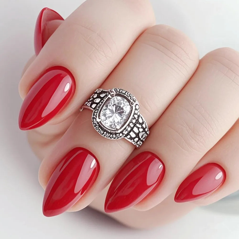 2 Sets Short Fake Nail Designs Red Stilettos Woman Artificial Press On Fake Nails For Gluing DIY Lady Finger Tip Manicure Tools