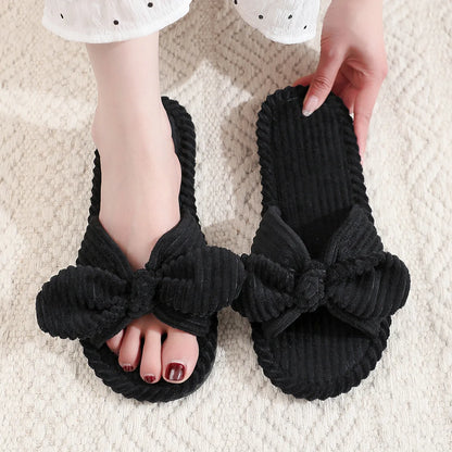 Summer House Slippers for Women Corduroy Cross Bow Indoor Slippers Slip On Bedroom Shoes with Soft Memory Foam Anti-Skid Shoes