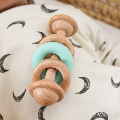 Baby Toys Wooden Rattles Silicone Ring Baby Rattles and Mobiles 0 12 Months Sensory Toys for Baby  Wooden Teether for Baby Gifts
