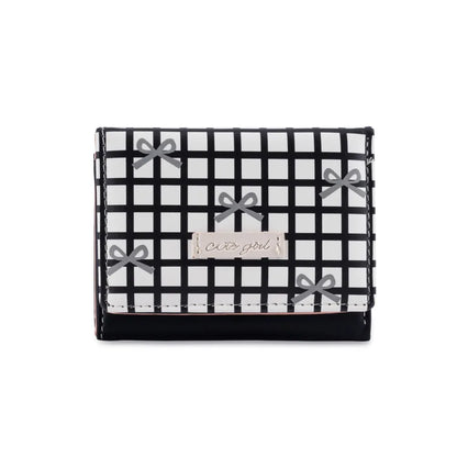 Portable Sweet Cute Tri-Fold Purses Multiple Card Slot Lattice Bow Short Wallet Candy Color PU Leather Women Card Holder Daily