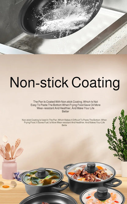 13 Piece Cookware Set Milk Pot Soup Pot Flat Bottomed Small Frying Pan with Lid And Shovel Kitchenware Set for Cooking pots Set