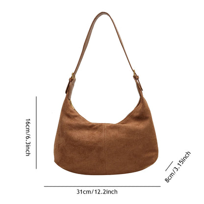 Vintage Handbag Purse for Women Suede Shoulder Bag Causal Crossbody Bags Female Luxury Designer Clutch Ladies Crescent Hobo Bag