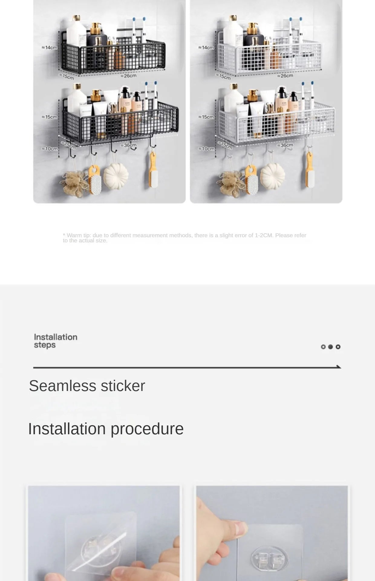 Bathroom Organiser Multifunctional Toiletries Organiser No-Punch Bathroom Shelf Bathroom Kitchen Wall Mount Storage Rack