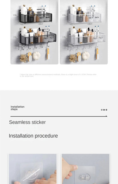 Bathroom Organiser Multifunctional Toiletries Organiser No-Punch Bathroom Shelf Bathroom Kitchen Wall Mount Storage Rack