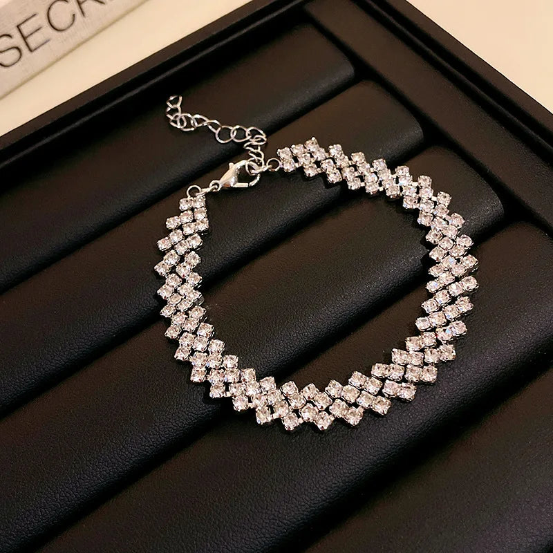 Luxury Adjustable Bracelet Women's Fashion Temperament Geometric Square Rhinestone Bracelet Wristband Party Wedding Jewelry