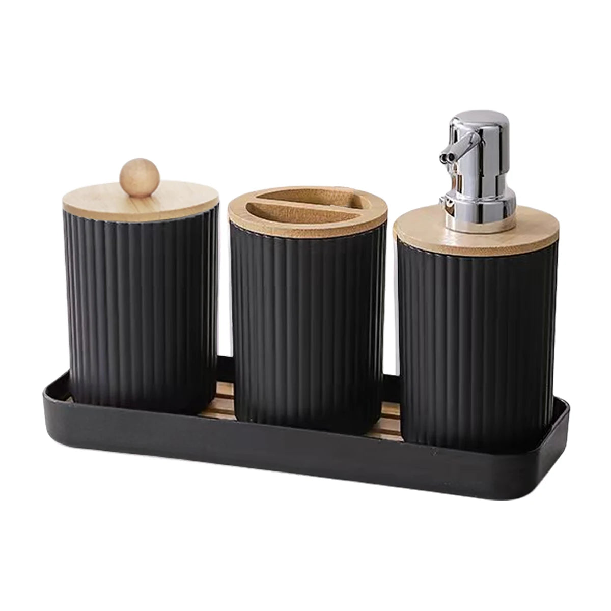 Bathroom Accessories Set Vanity Counter Soap Dispenser Toothbrush Cotton Swab Holder and Tray Set Bathroom Decor Apothecary Jars