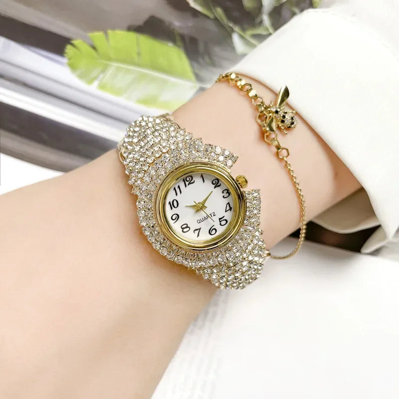 Women Watches Diamond Gold Watch Ladies Wrist Watches Luxury Brand Rhinestone Women's Bracelet Watches Female Relogio Feminino