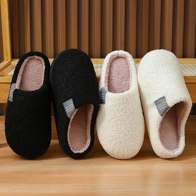 House Slippers Fashion Winter Fashion Women Short Plush Keep Warm Slip on Slippers Casual Plus Size Men Couples Indoor Shoes
