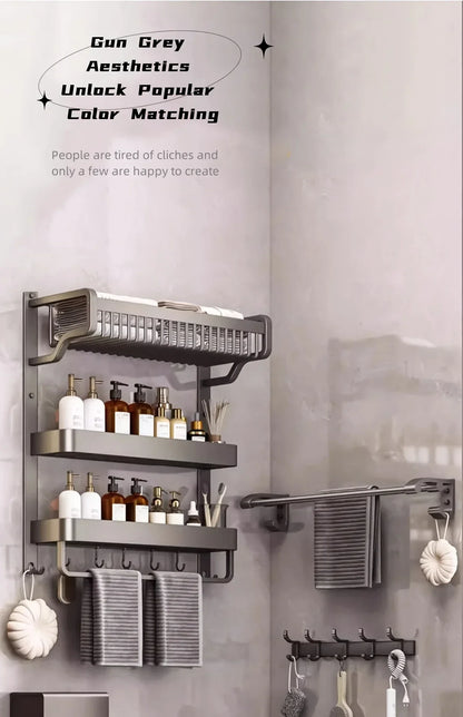 Bathroom Space Storage Towel Items Storage Rack Shampoo Bottle Mouthwash Cup Triple Shelf Wall Hooks Bathroom Accessories