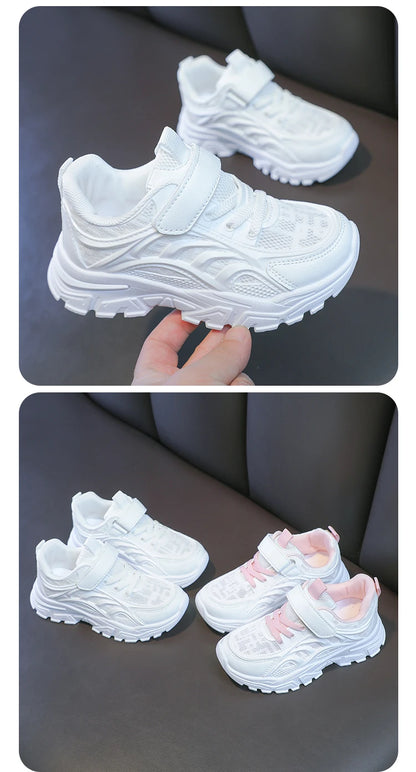 Kids Sports Shoes Breathable Comfortable Students White Shoes School Trendy 2025 New Children Running Shoes Thick Soft Sole