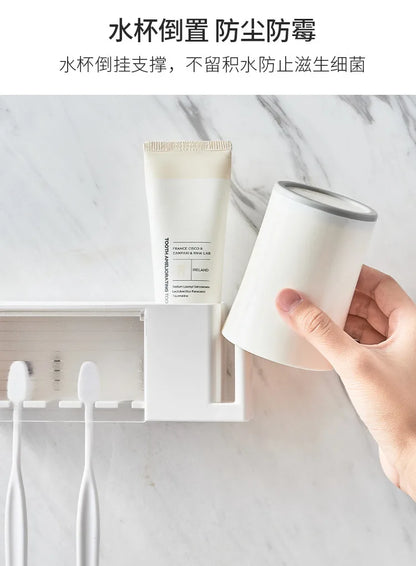 Bathroom Shelves Wall Mount Toothbrush Toothpaste Holder Suction Cup Storage Rack Toiletries Organizer Bathroom Accessories