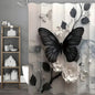 Black Butterfly Floral Shower Curtain, Bathroom Decorative Shower Curtain, Waterproof Shower Curtain with Hooks