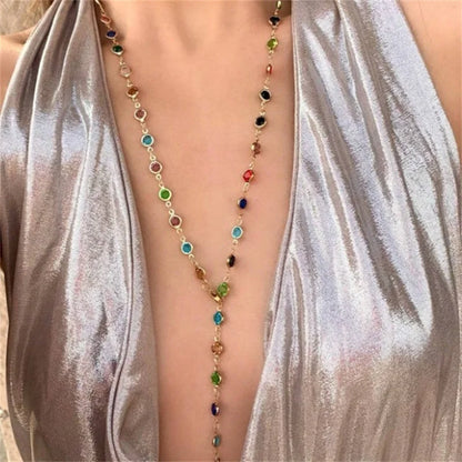 2024 New Luxury Colourful Crystal Zircon Necklace for Women Shiny Rhinestone Long Tassel Choker Bohemian Statement Jewelry Gifts
