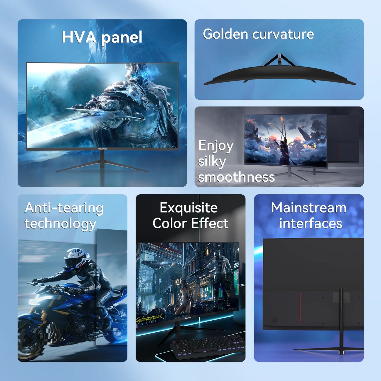 Reletech G27X Flex Pro Monitor 27" Gaming Curved 2560x1440 QHD 180Hz HDMI x2 DP x2 1800R 72% sRGB Adaptive Sync