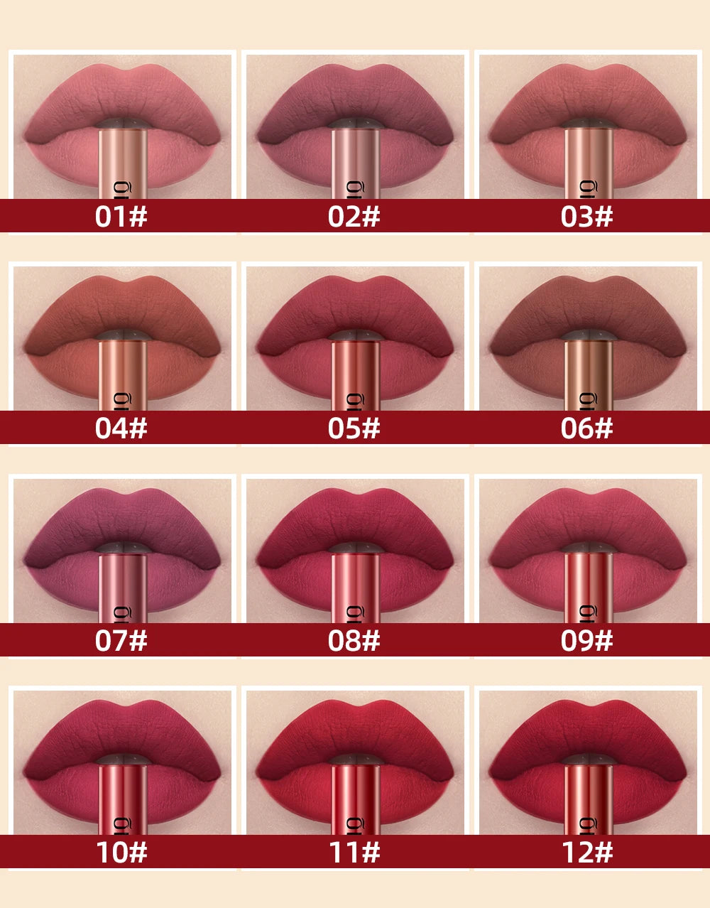 QIBEST 24 Colors Liquid Lipstick Ultra Matte Velvet Long Lasting Women Beauty Red Nonstick Cup Waterproof Lip Gloss Nude Makeup