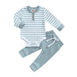 Newborn Baby Boys Girl Fall Winter Clothes Ribbed Knitted Long Sleeve Romper Solid Long Pants Cotton Infant Outfits
