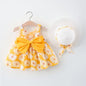 Summer Newborn Baby Clothes Toddler Girl Clothes Cotton Beach Suspender Dress+Sun Hat Princess Dresses2 Pcs