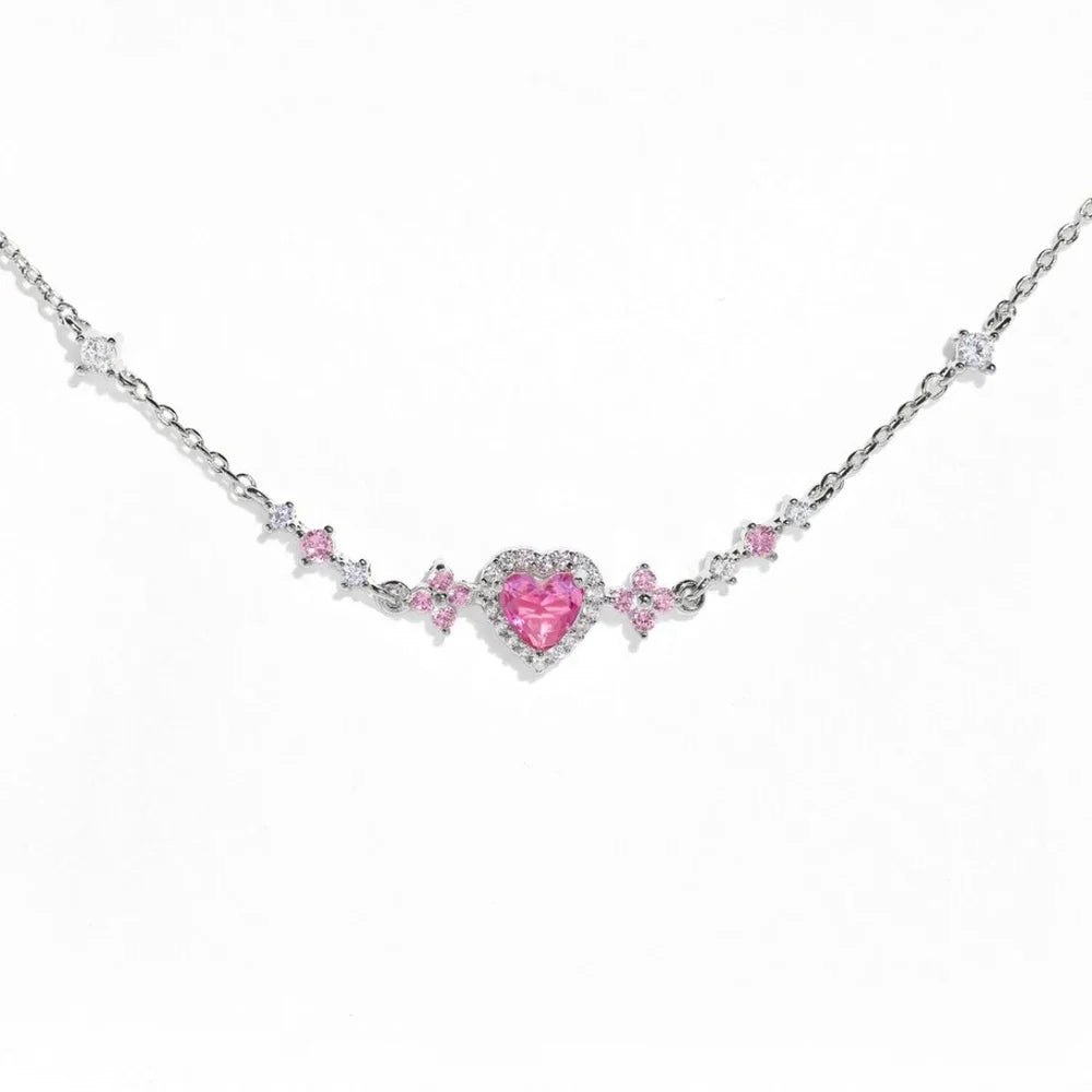 Y2K Exquisite Sweet Pink Zircon Bowknot Love Heart Chain Bracelet For Women Girls Party Birthday Jewelry Gift