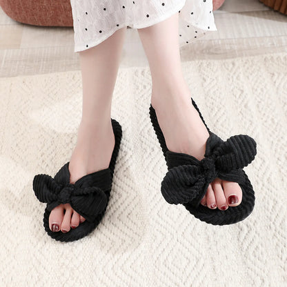 Summer House Slippers for Women Corduroy Cross Bow Indoor Slippers Slip On Bedroom Shoes with Soft Memory Foam Anti-Skid Shoes