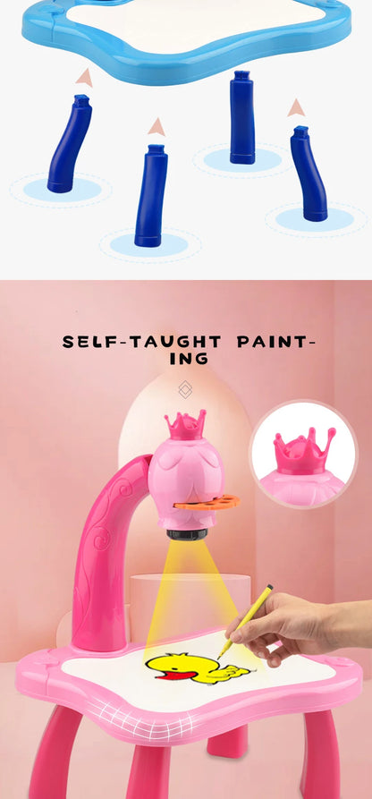 Kids Painting Board Toys Children LED Projector Art Painting Table Desk Arts Toy  Educational Learning Paint Tool Toy For Girl