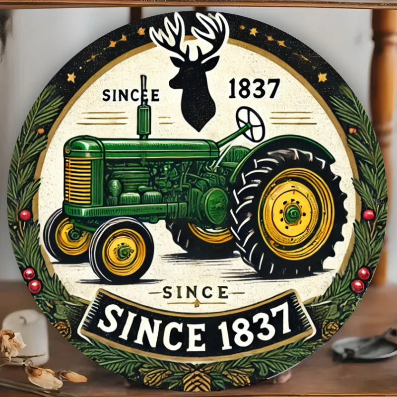Antique Green Tractor Metal Sign, Wall Hanging Decor, No Electricity Needed, Ideal for Entryway,Kitchen - Since 1837 Design