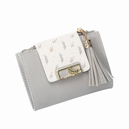 Leaf Purses For Women with Tassel Pendant Card Holder Women's Clutch Bag Short Female Wallet Coin Purse PU Cute Wallet