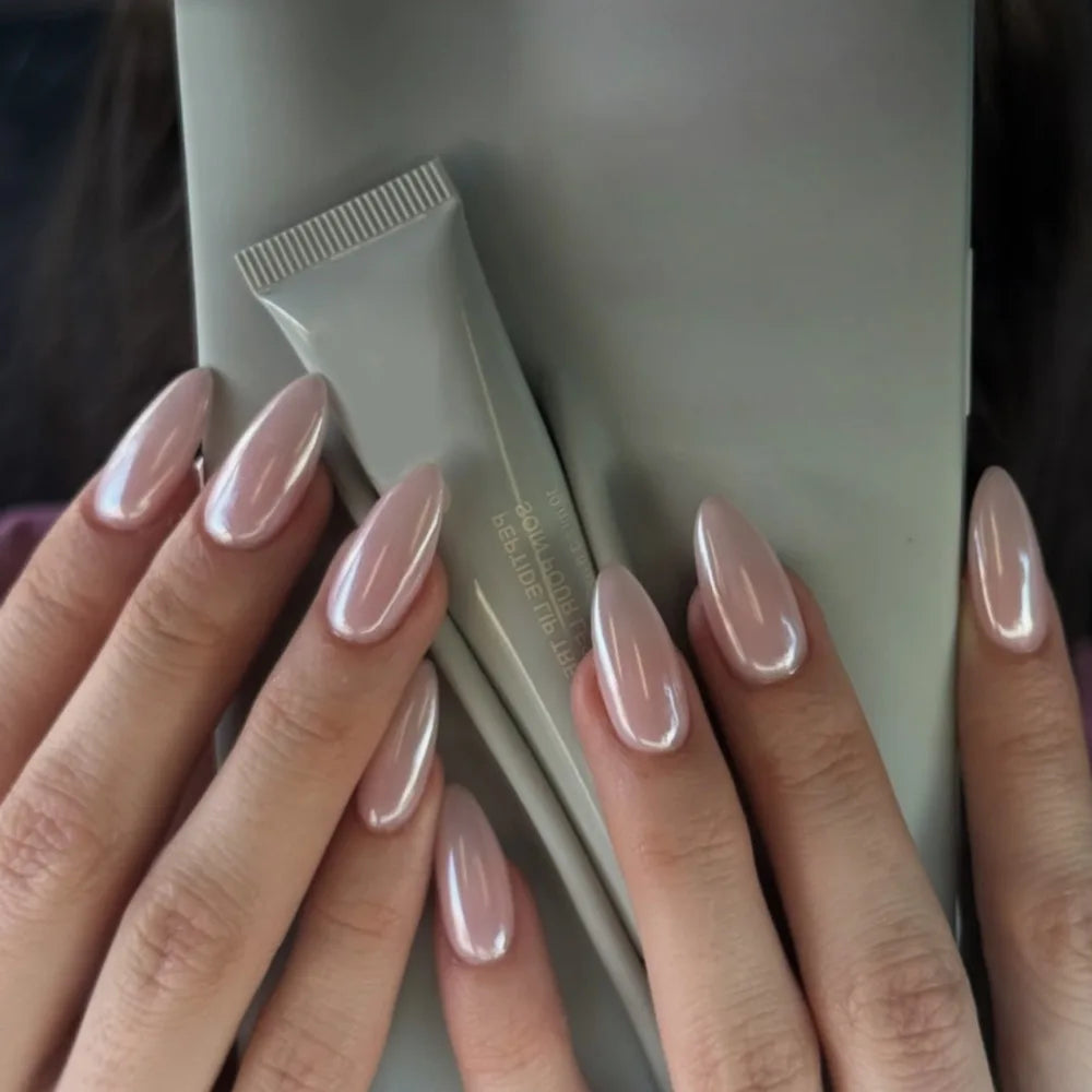 24Pcs Sweet Pink Almond Fake Nails Stiletto Pink Bowknot French Cute Pearl Bows Fake Nails Girls Women Wearable Manicure