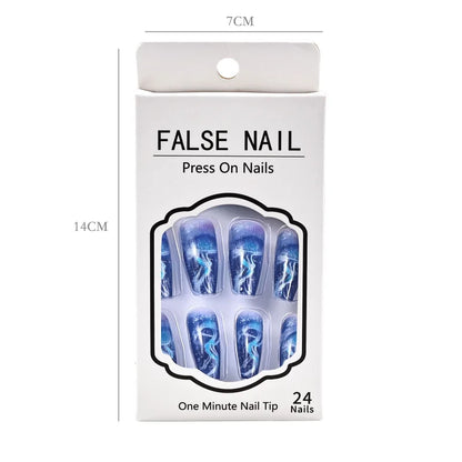 24Pcs Almond French Fake Nails with Purple Gradient Blending Press on False Nails Full Cover Artificial Wearable Manicure Tools