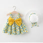 Summer Newborn Baby Clothes Toddler Girl Clothes Cotton Beach Suspender Dress+Sun Hat Princess Dresses2 Pcs