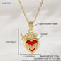 MHS.SUN Gold Plated Sacred Heart of Jesus Cross Necklace Red Zircon Religious Catholic Pendant Necklaces For Women Girls Jewelry