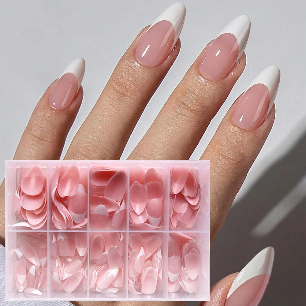 360/150pcs/box Nude Pink Almond French False Nails White Tip Design Short Wearing Fake Nails Women Nails Press On Nails Manicure
